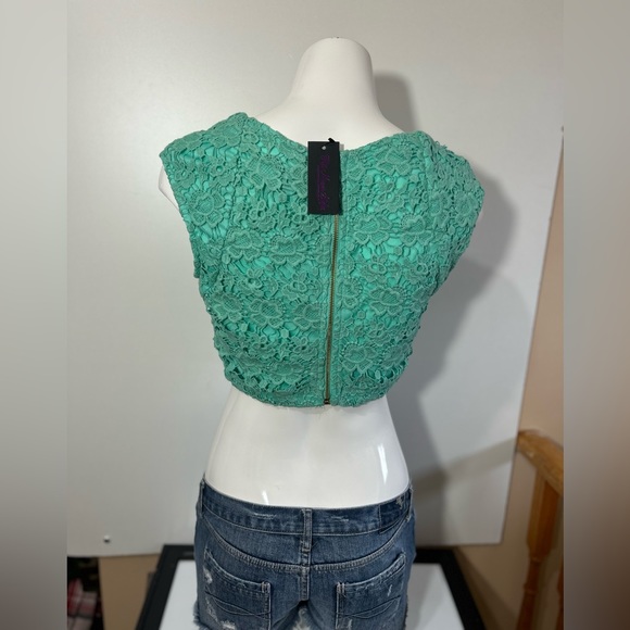 NWT VA VA.VOOM HOT MIAMI STYLE LACE GREEN turquoise CROPPED back zipper size L - Picture 4 of 8